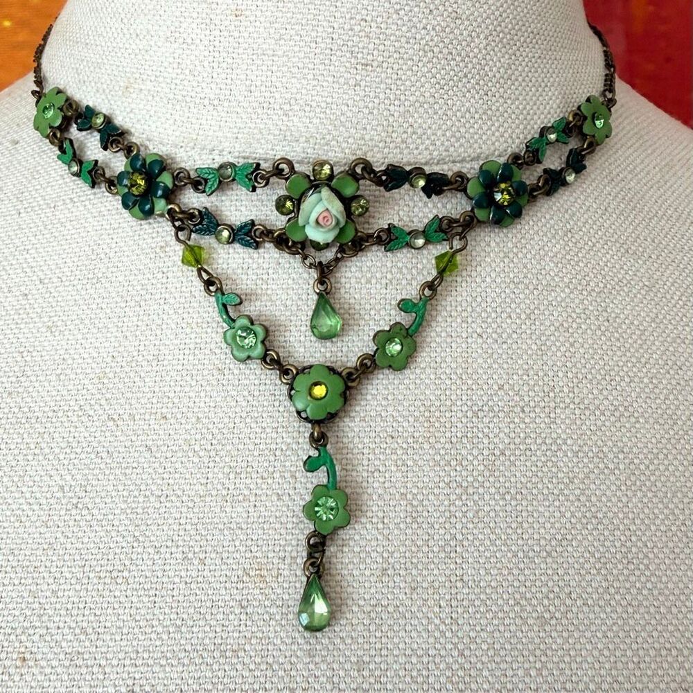 Vintage Green Floral Statement Necklace